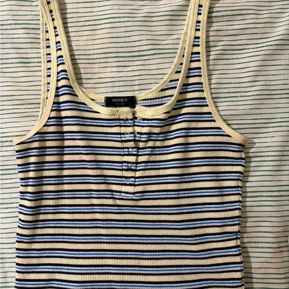 Forever 21 Black and Cream Striped Tank Top